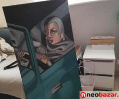 Sprzedam obraz malowany ręcznie - Kobieta w zielonym bugatti - 100 na 50 cm