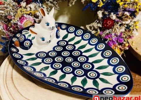 Ceramika Bolesławiec. Talerz z zajączkiem 25 cm (923)