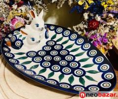 Ceramika Bolesławiec. Talerz z zajączkiem 25 cm (923)